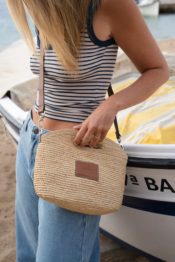 Nim - Leather Trimmed Raffia Mini