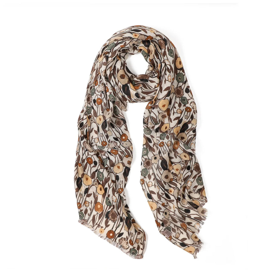 Greenwood Designs - Frieda Floral Scarf - Cream