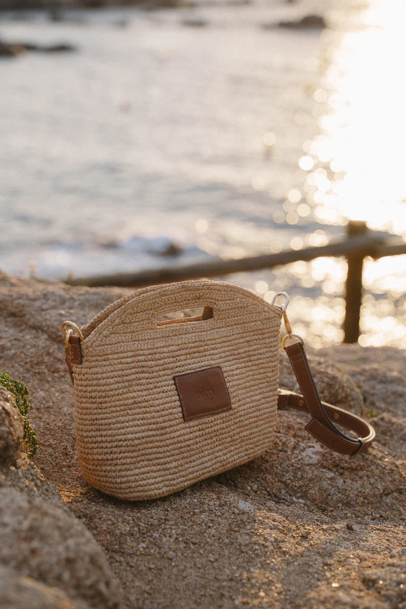 Nim - Leather Trimmed Raffia Mini