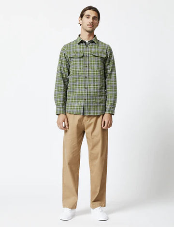 Mr Simple - Classic Flannel Long Sleeve Shirt - Olive