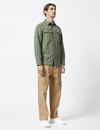 Mr Simple - Classic Flannel Long Sleeve Shirt - Olive