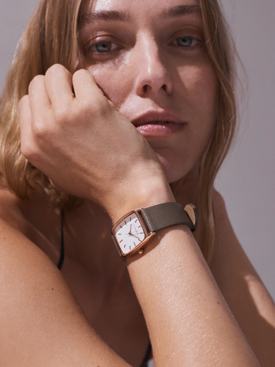 The Horse - The Dress Watch - Rose Gold / White Dial / Dark Grey Leather