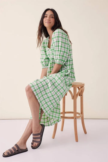Ceres Life - CERES LIFE SMOCK CHECK MIDI DRESS - SPLASH GREEN CHECK