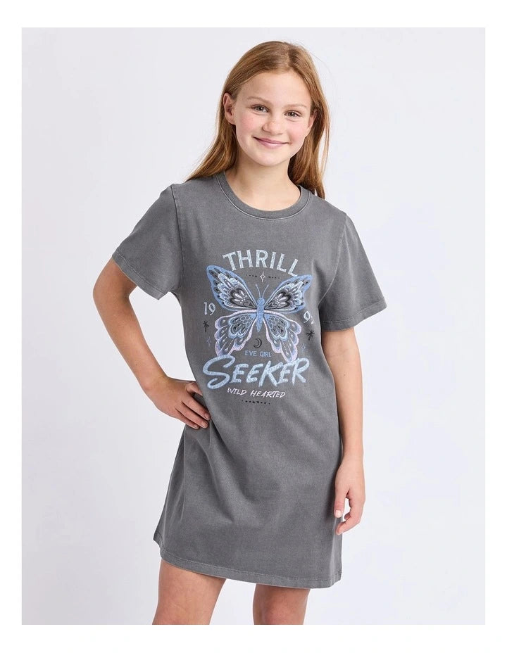 Eve Girl - Wild Heart Tee Dress - Charcoal - Kids Size 8-14