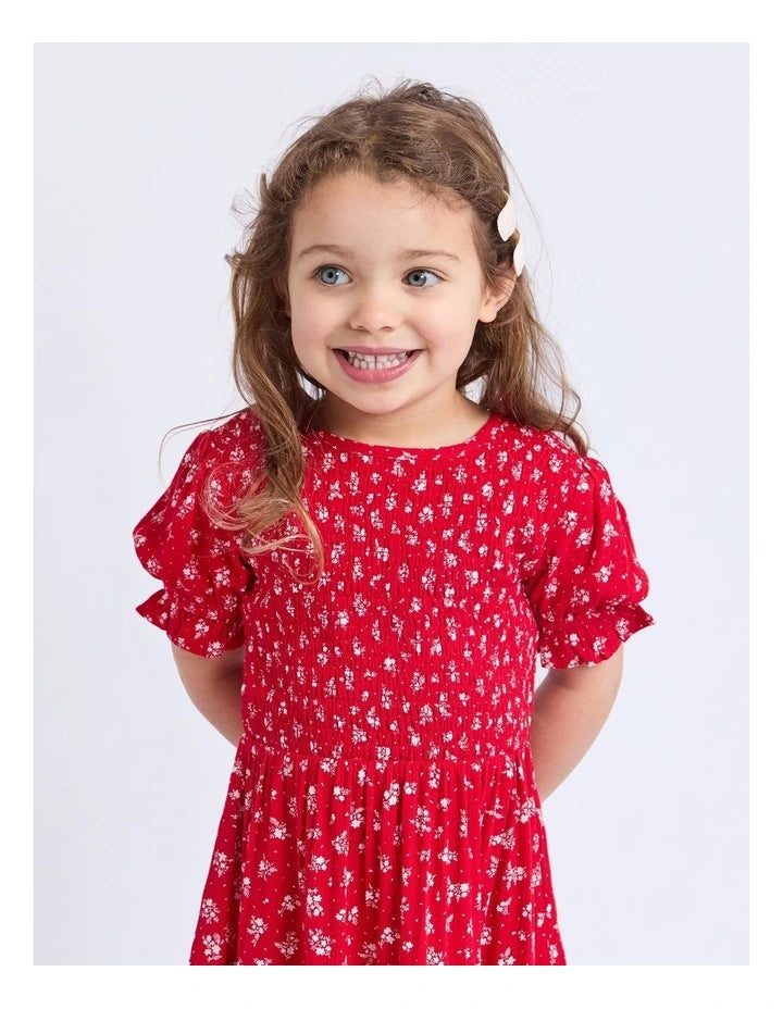 Eve Girl - Poppy Shirred Dress - Red - Kids Size 3-7