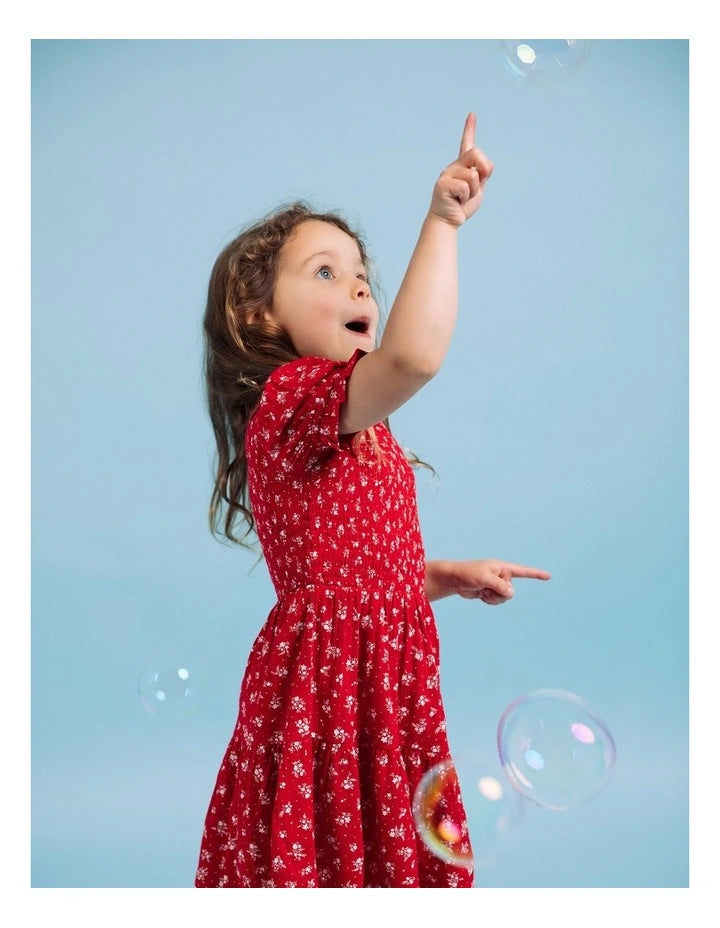 Eve Girl - Poppy Shirred Dress - Red - Kids Size 3-7