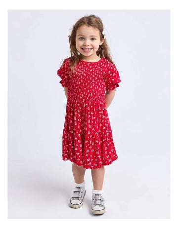 Eve Girl - Poppy Shirred Dress - Red - Kids Size 3-7