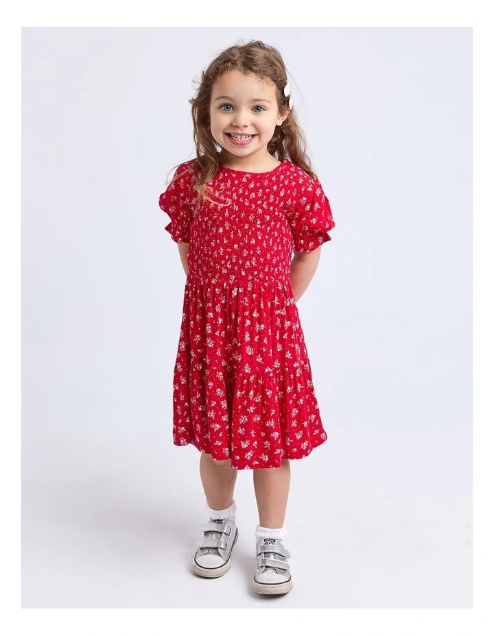 Eve Girl - Poppy Shirred Dress - Red - Kids Size 3-7