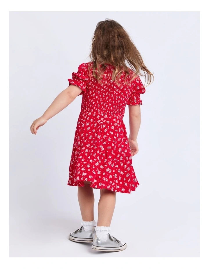 Eve Girl - Poppy Shirred Dress - Red - Kids Size 3-7