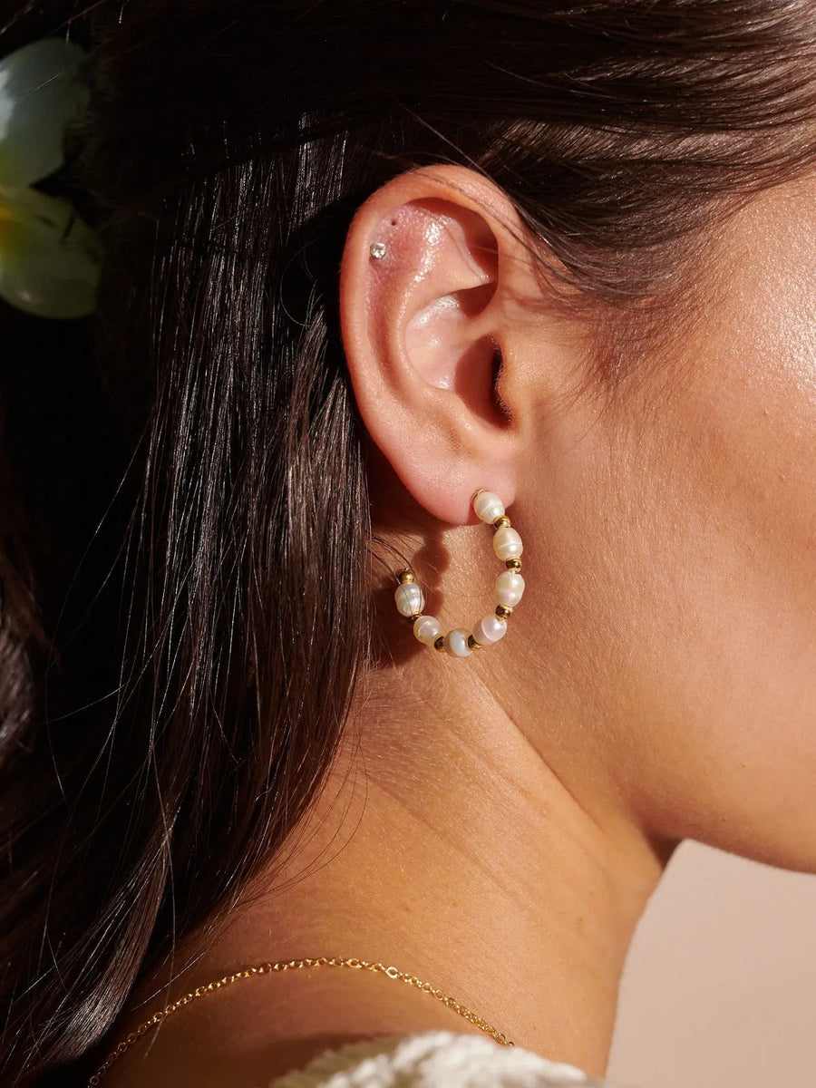 Lustre & Sage - PEARL BEADED GOLD PLATED EARRINGS