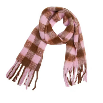 Greenwood Designs - Charlie Checker Winter Scarf - Pink And Brown