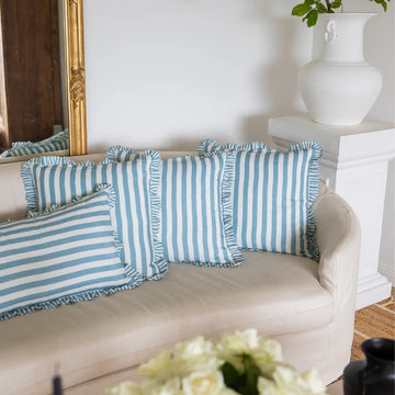 Luxe & Beau - BLUE RUFFLE STRIPE LINEN CUSHION COVER 50X50 with Insert