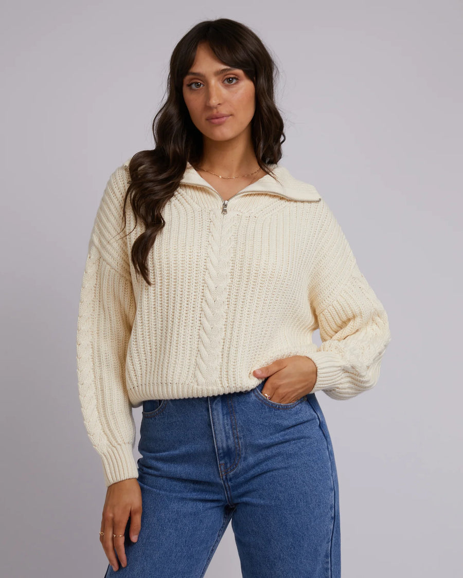 All About Eve - Dhalia 1/4 Zip Knit - Vintage White