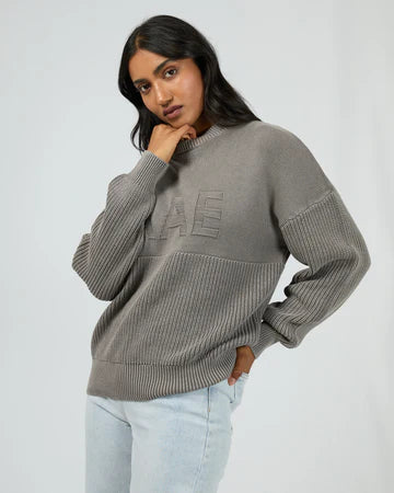 All About Eve - Vital washd Knit Crew - Charcoal