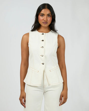 All About Eve - Lena Denim Vest - Vintage White