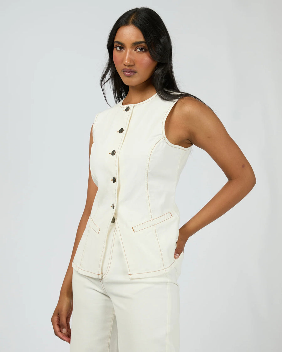 All About Eve - Lena Denim Vest - Vintage White
