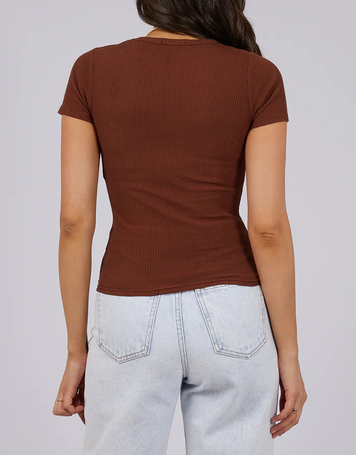 All About Eve - Eve Rib V Neck Tee - Brown