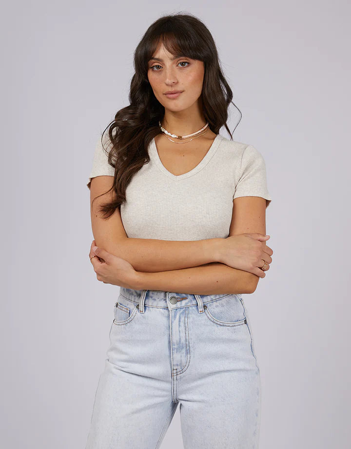 All About Eve - Eve Rib V Neck Tee - Oat