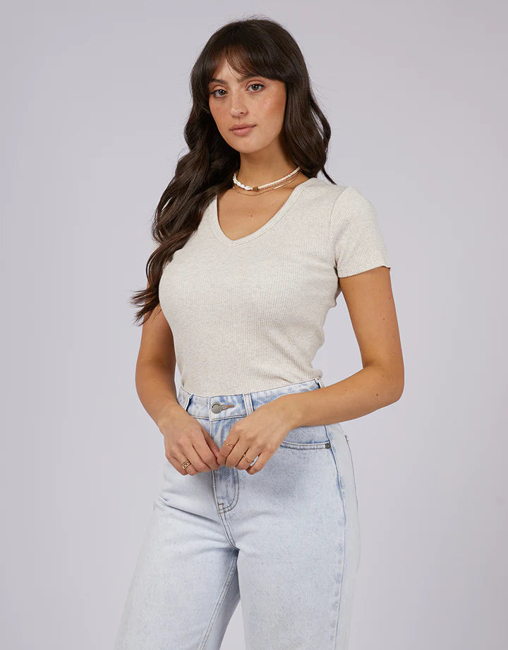 All About Eve - Eve Rib V Neck Tee - Oat