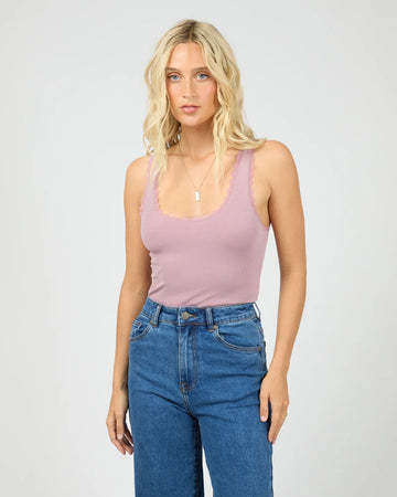 All About Eve - Wash Rib Lace Tank - Quartz Pink