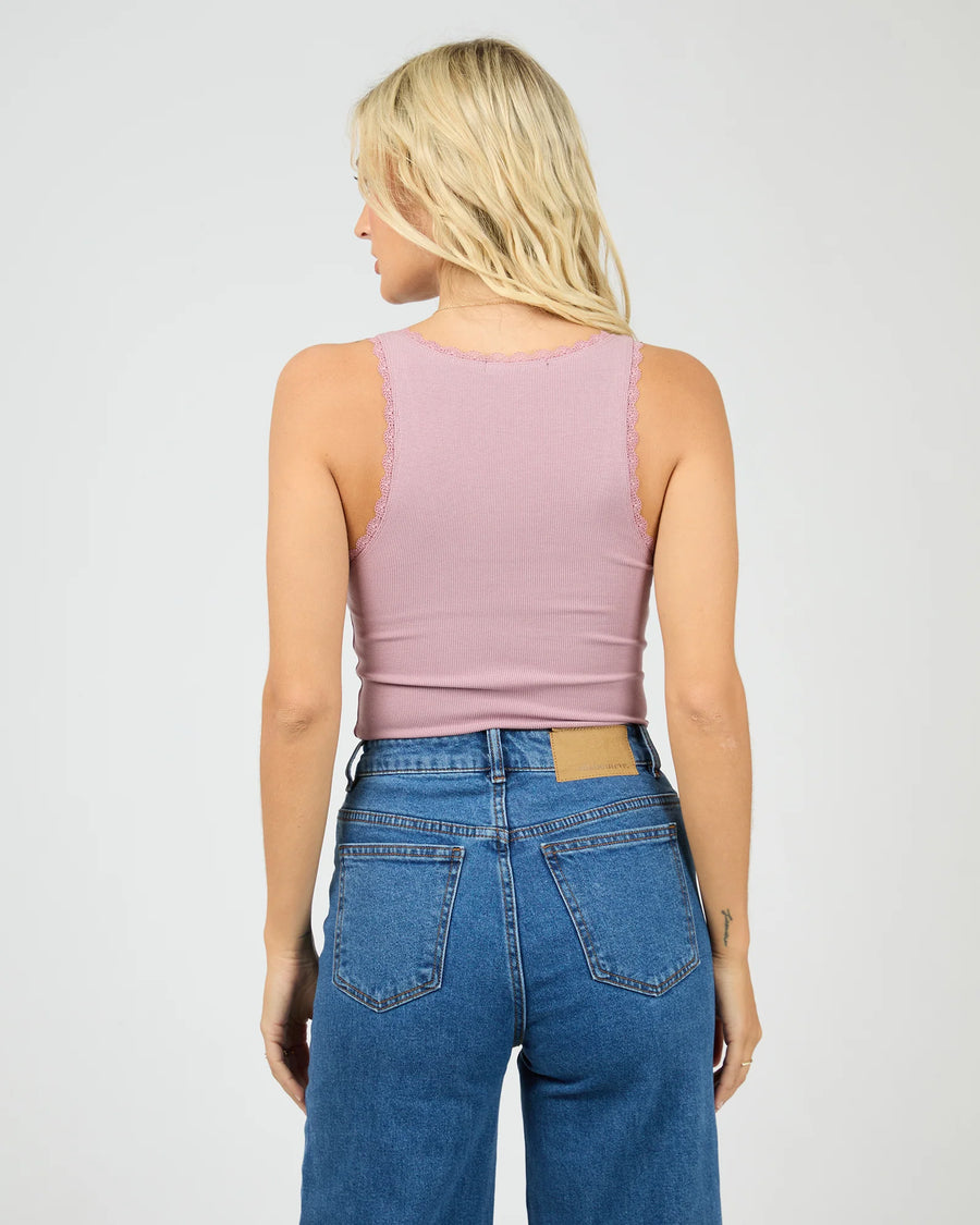 All About Eve - Wash Rib Lace Tank - Quartz Pink