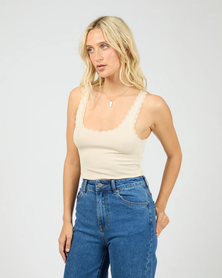 All About Eve - Wash Rib Lace Tank - Vanilla