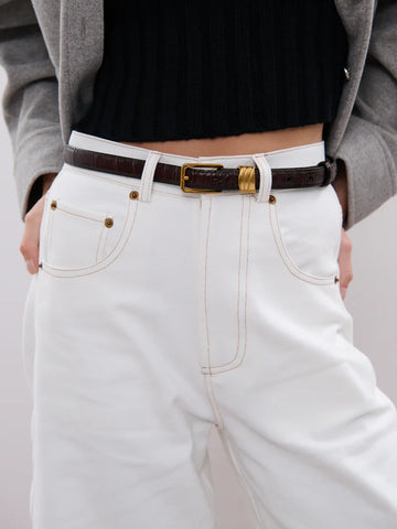 Angels Whisper - Lesley Skinny Genuine Leather Belt - Wine