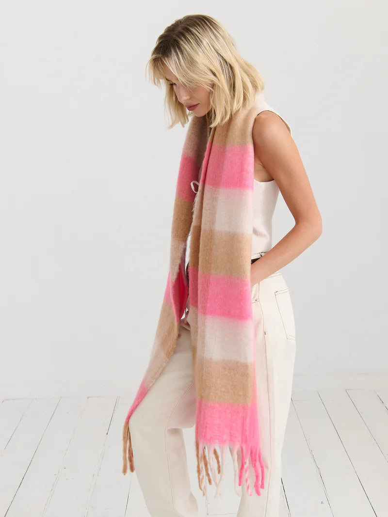 Angels Whisper - Neon Pink Checkered Fluffy Scarf