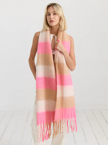 Angels Whisper - Neon Pink Checkered Fluffy Scarf