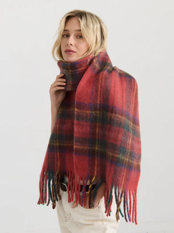 Angels Whisper - Vivian Checkered Fluffy Scarf - Red