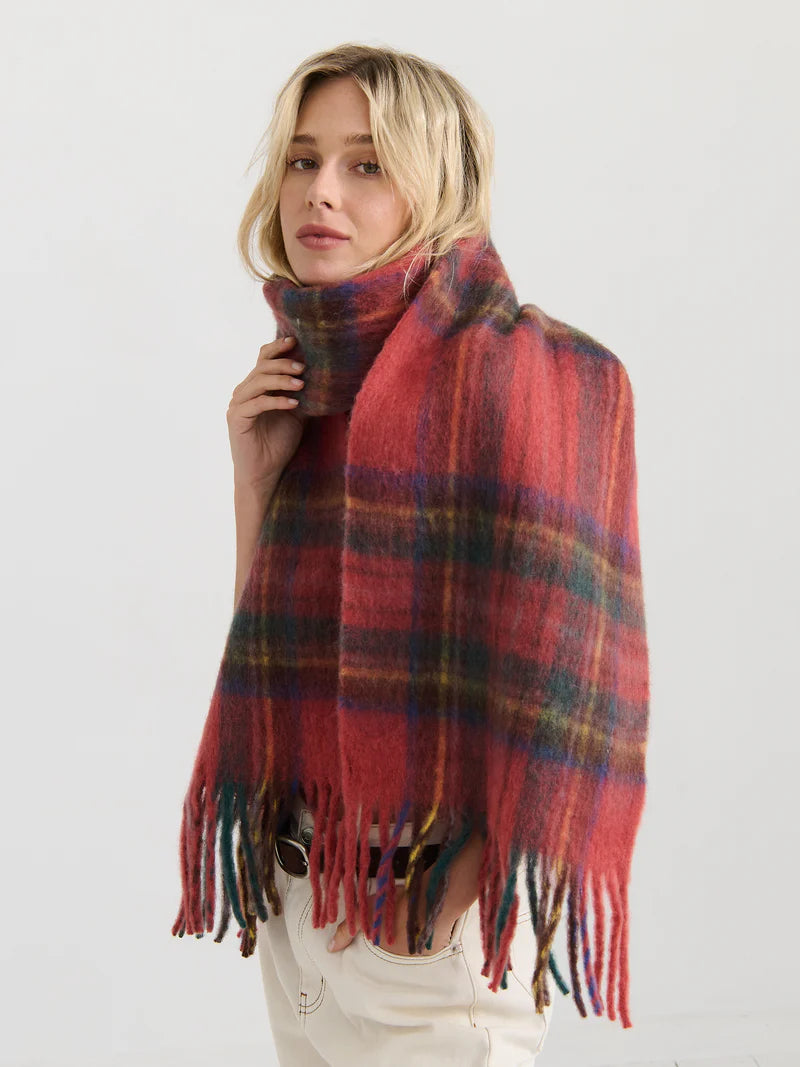 Angels Whisper - Vivian Checkered Fluffy Scarf - Red