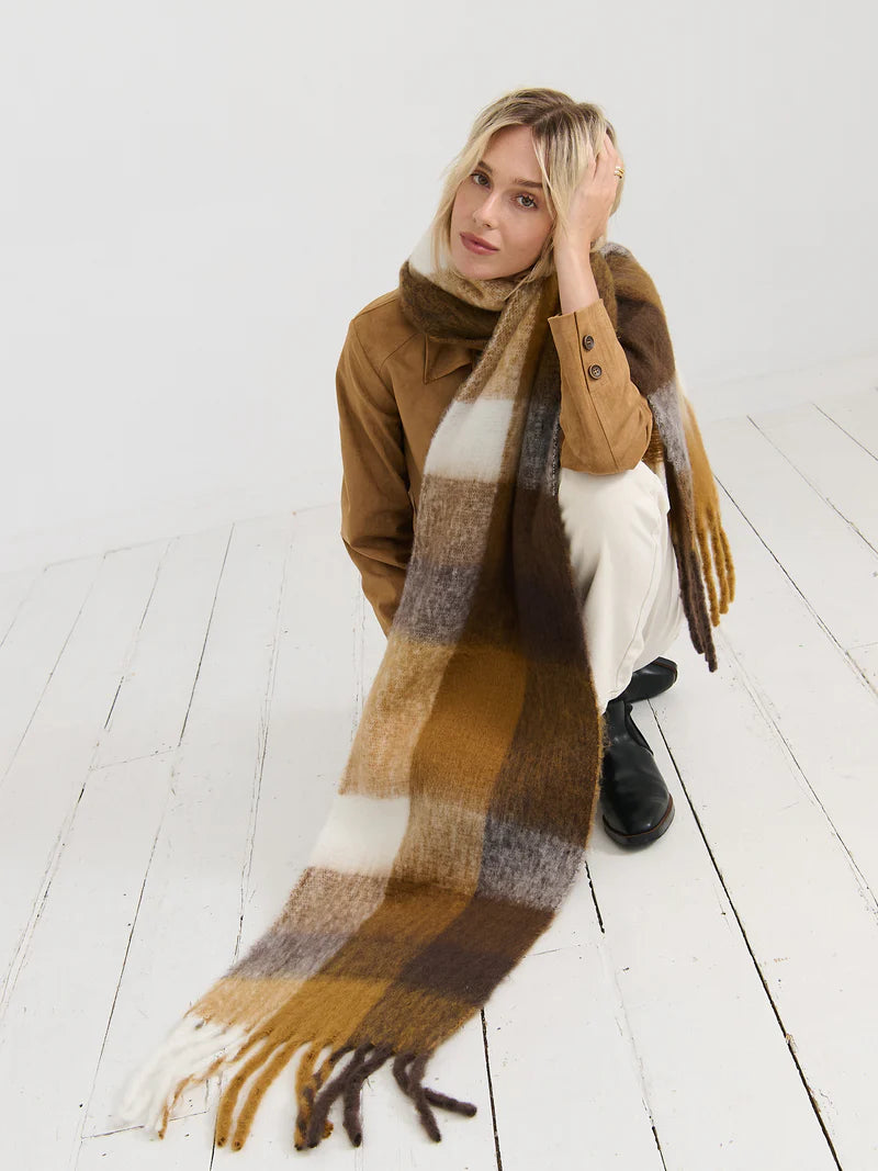Angels Whisper - Dijon Checkered Fluffy Scarf