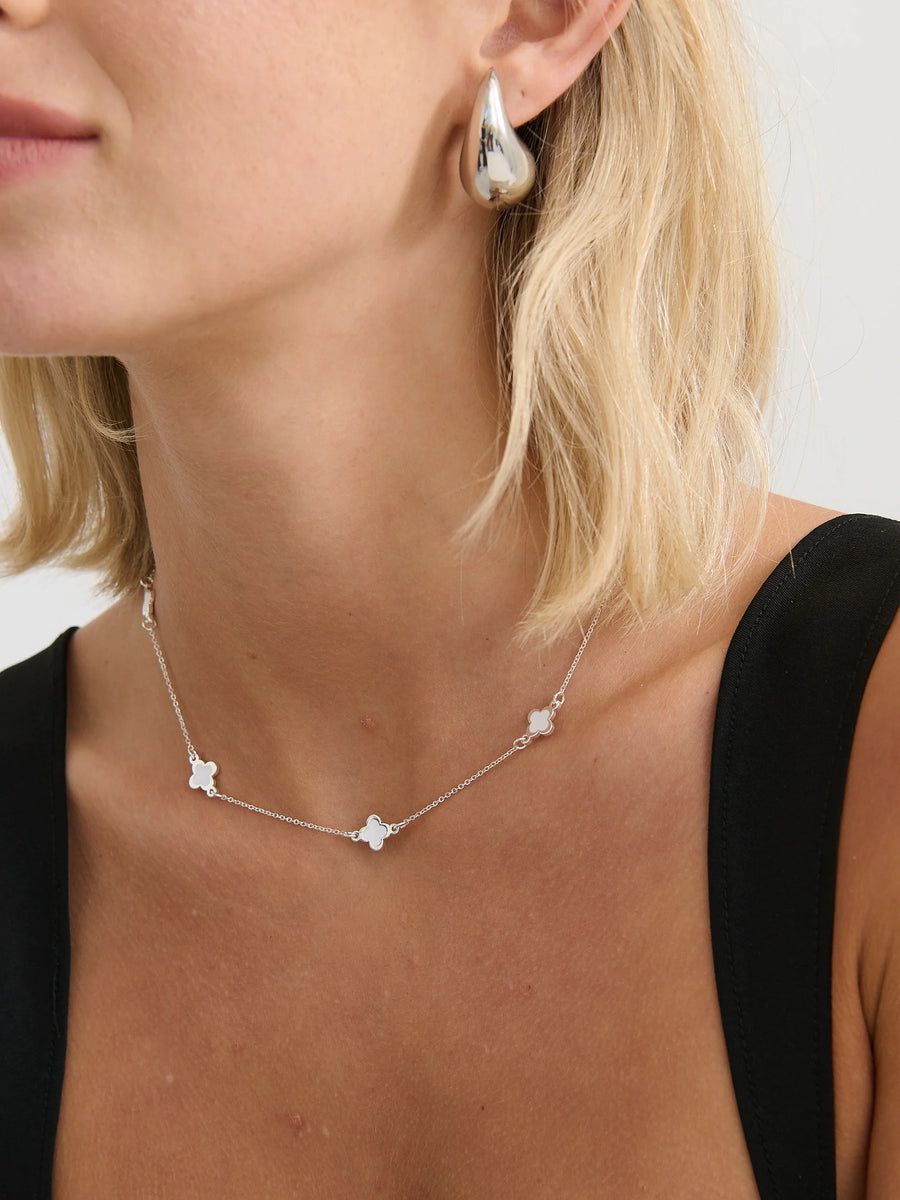 Angels Whisper - Clover Sterling Silver Plated Necklace in White