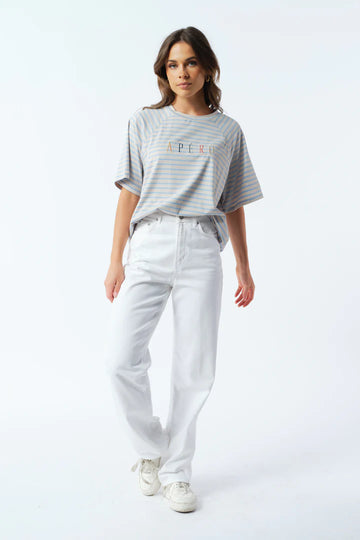 Apero - Riviera Stripe Oversized Tee - Blue / Cream