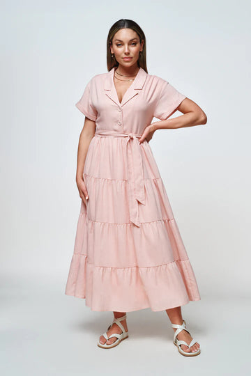 Apero - Sawyer Tiered Midi Dress - Peach