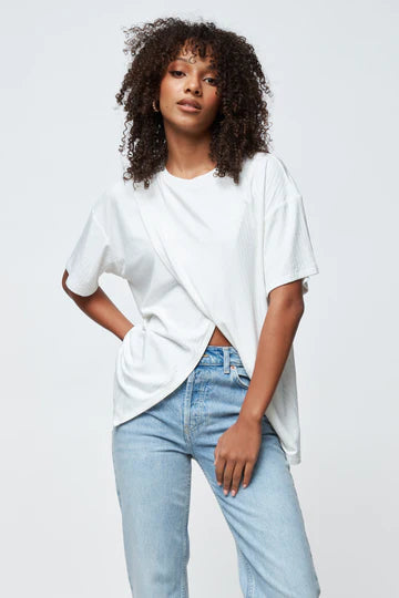 Apero - Ivy Ribbed Longline Wrap Tee - White