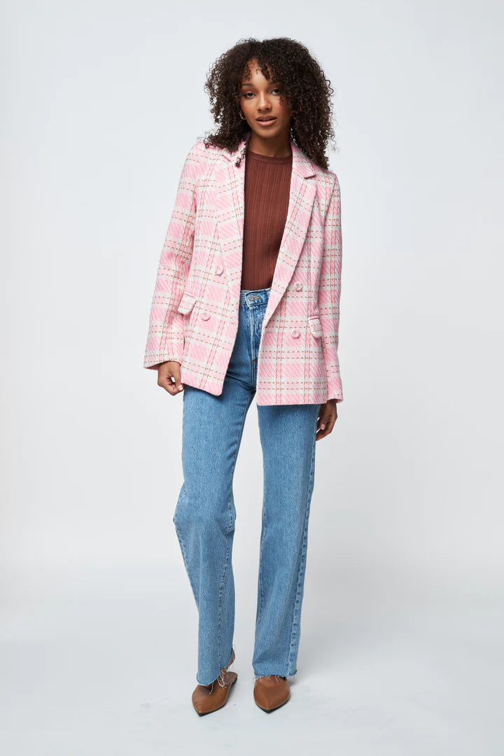 Apero Cartia Tweed Blazer Pink White Check Clover and Co