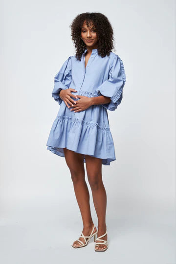 Apero - Petra Babydoll Frill Mini Dress - Cornflower Blue