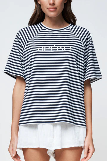 Apero - Savannah Stripe Oversized Tee - Navy/White