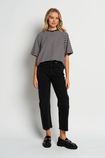 Apero - Mére Oversized Stripe Tee - Charcoal / White
