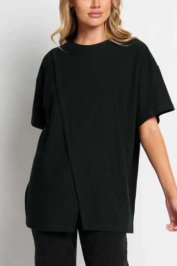 Apero - Ivy Wrap Ribbed Knit Tee - Emerald