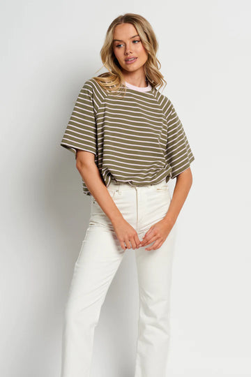 Apero - Mére Oversized Stripe Tee - Green / Pink