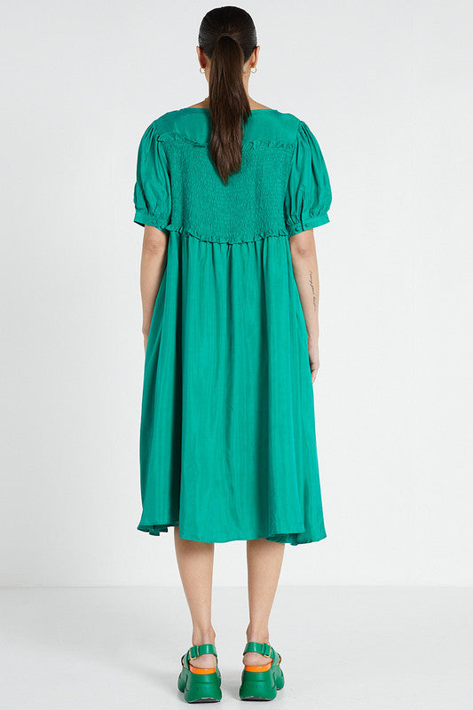 Bohemian Traders - Shirred Midi Dress - Emerald