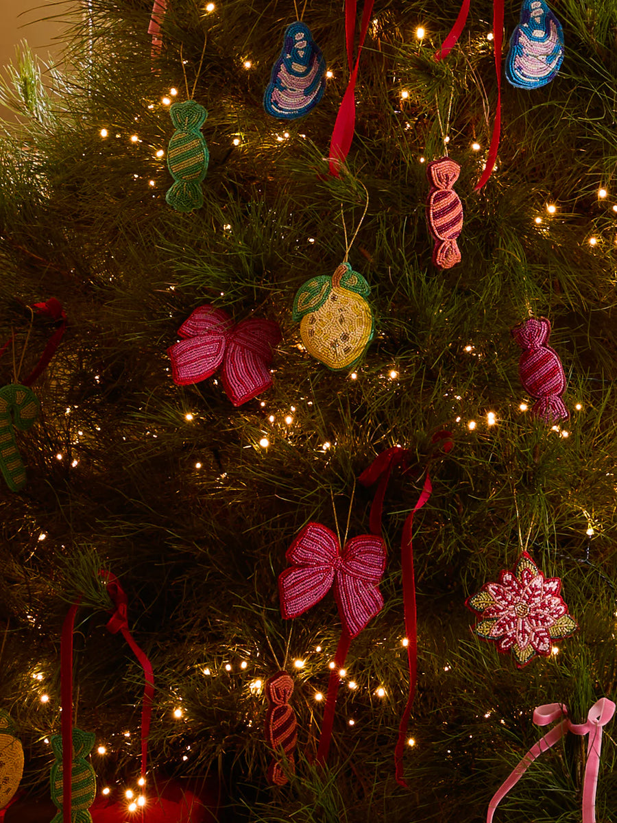 Bonnie & Neil - Bow Pink Beaded Christmas Decoration