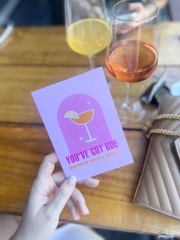 Bad on Paper - BDE (birthday drinks energy) - Pink Birthday Greeting Card