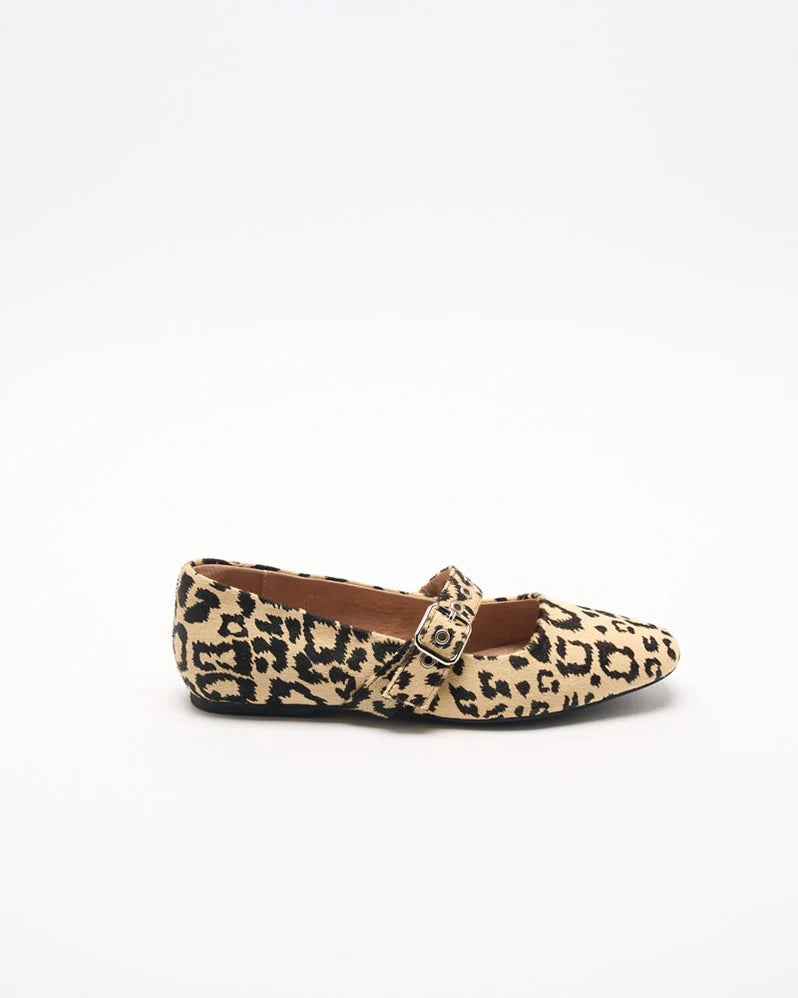 Walnut - Bianca Leather Ballet Shoe - Beige Leopard
