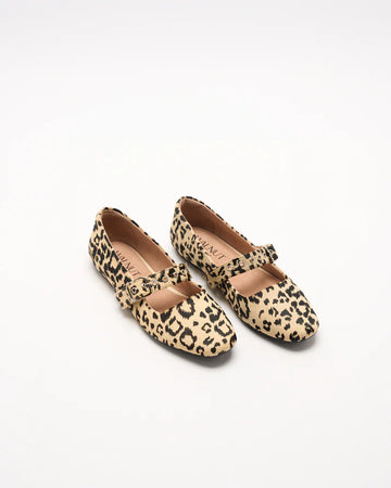 Walnut - Bianca Leather Ballet Shoe - Beige Leopard