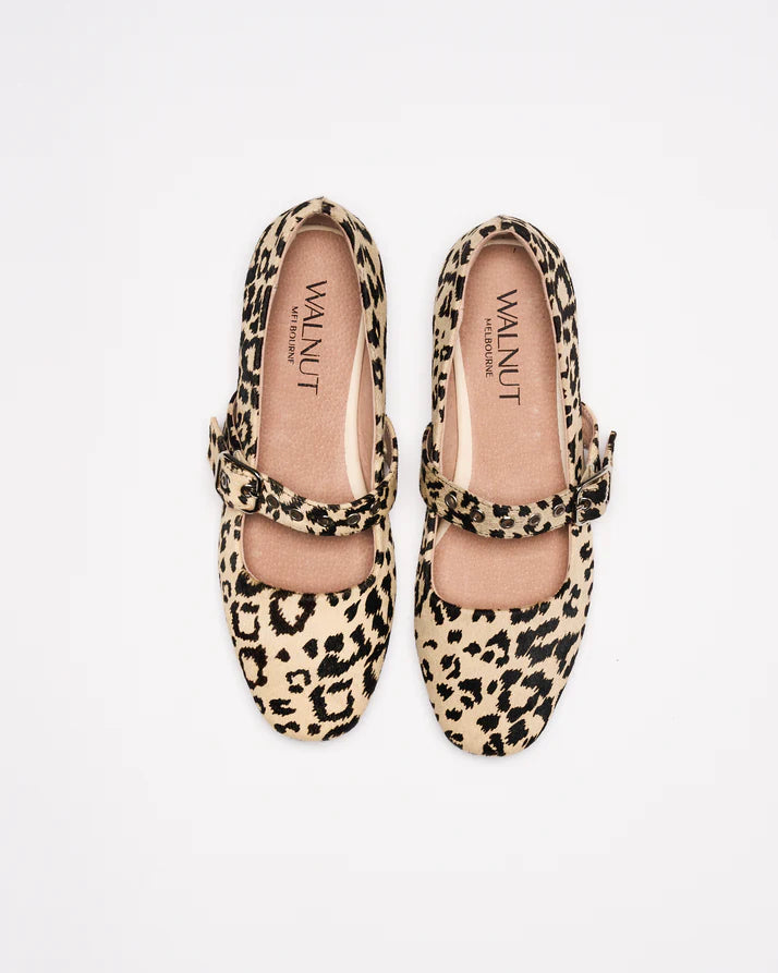 Walnut - Bianca Leather Ballet Shoe - Beige Leopard
