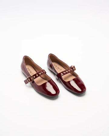 Walnut - Bianca Leather Ballet Shoe - Red Patent