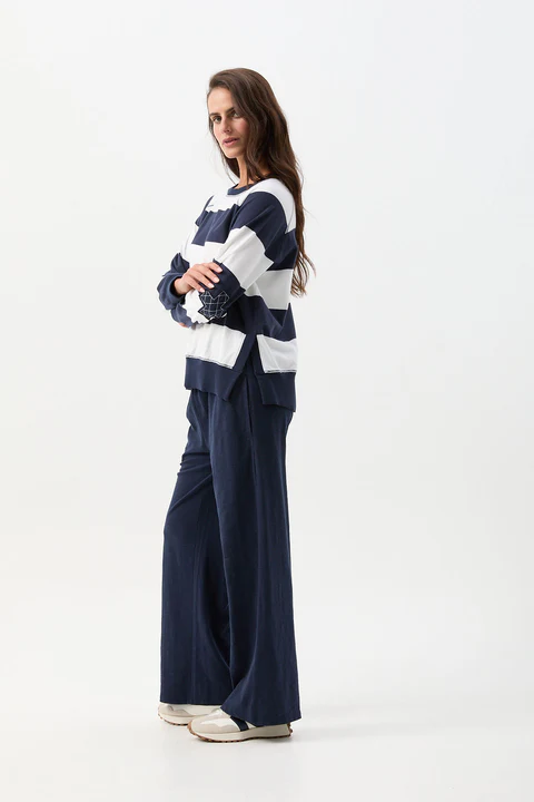 Cloth + Paper + Scissors -  Brushed Cotton Striped Sweater - White/ Parisian Night